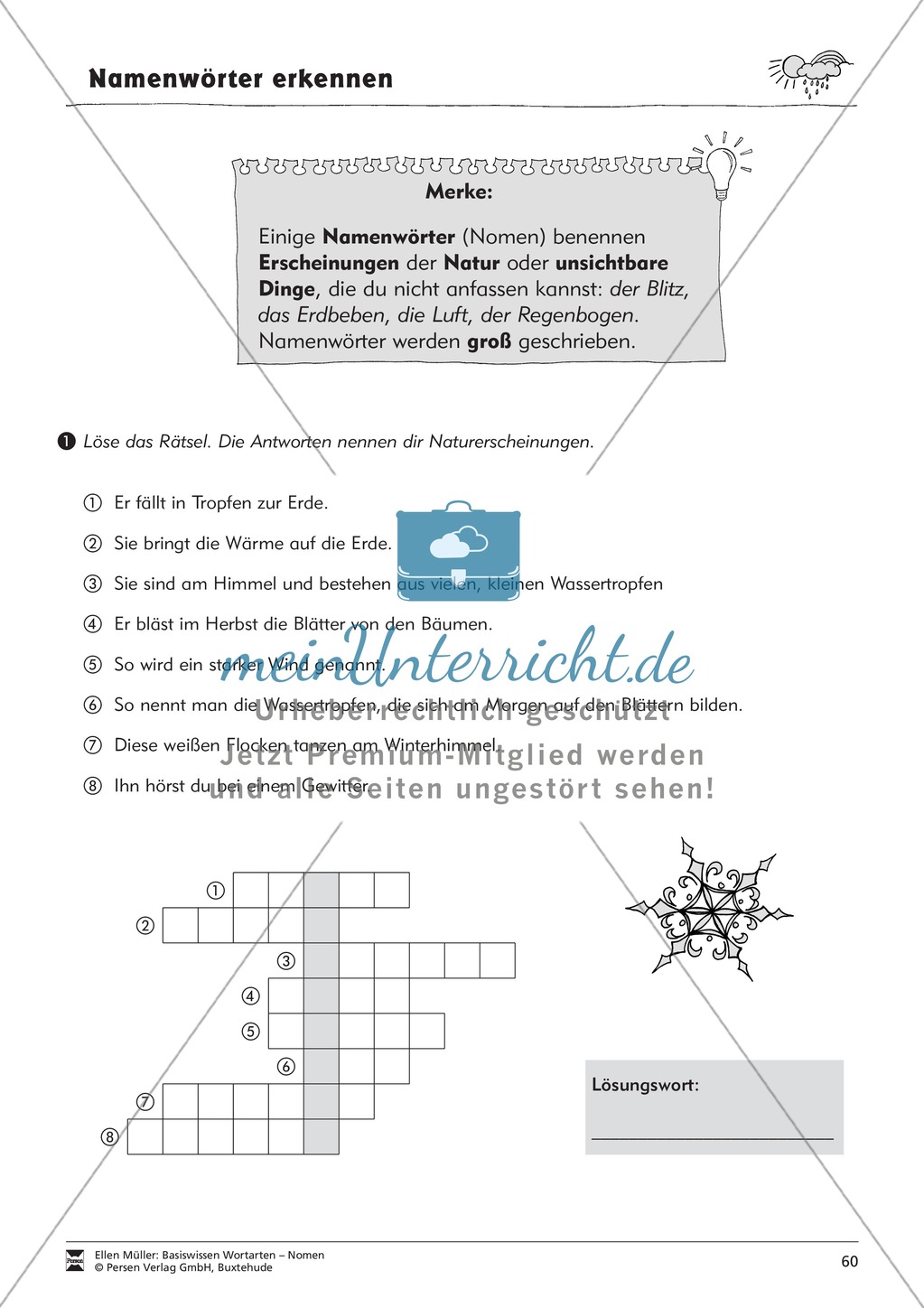 Namenwörter erkennen: Naturerscheinungen: Arbeitsblätter Preview 1