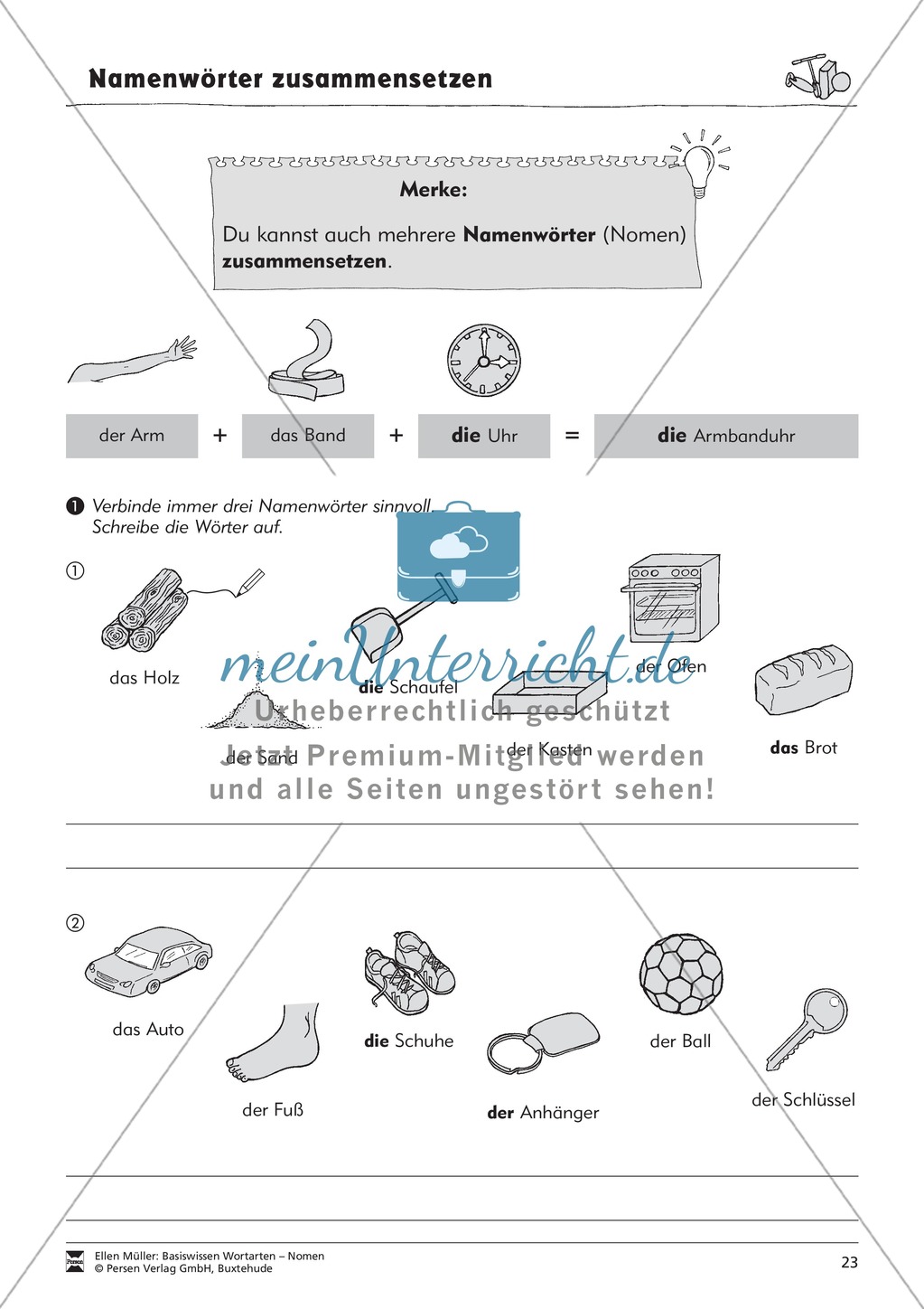 Namenwörter zusammensetzen: Arbeitsblätter Preview 8