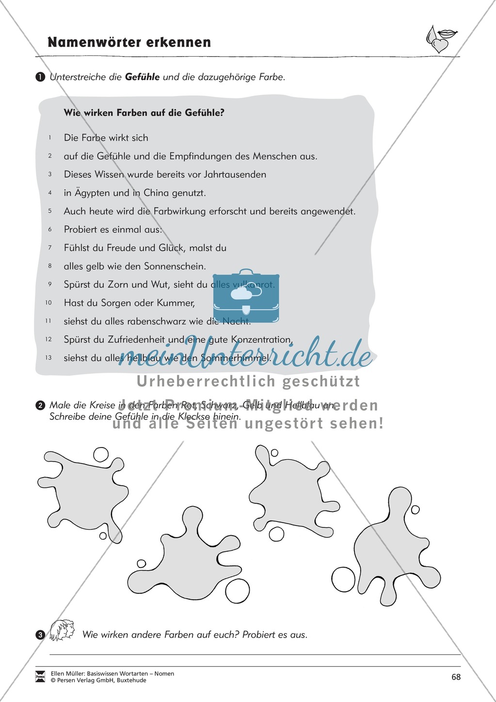 Namenwörter erkennen: Gefühle und Begriffe: Arbeitsblätter und Test Preview 4