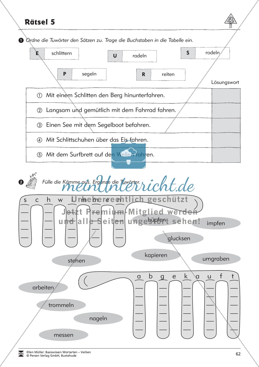 Tuwörter in der Vergangenheit: Arbeitsblätter, Rätsel und Test Preview 10