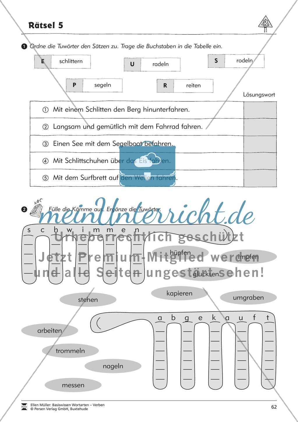 Tuwörter in der Vergangenheit: Arbeitsblätter, Rätsel und Test Preview 10