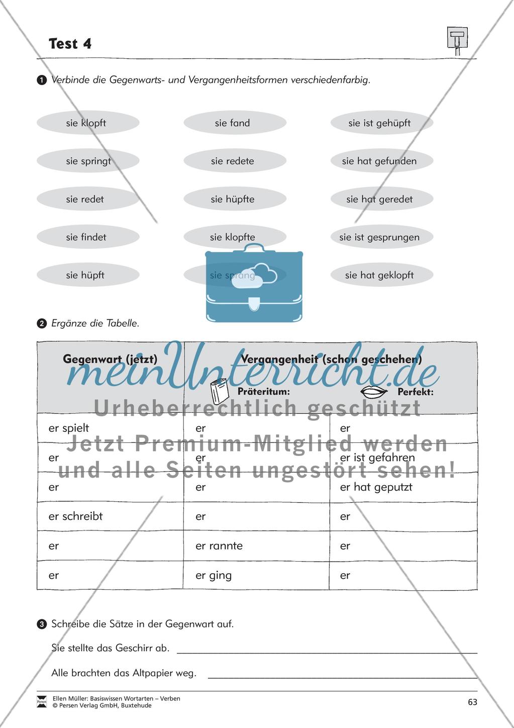 Tuwörter in der Vergangenheit: Arbeitsblätter, Rätsel und Test Preview 11