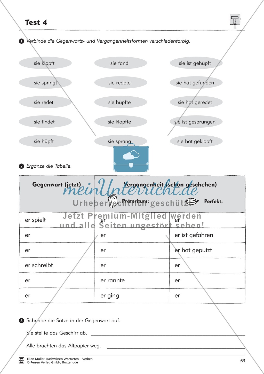 Tuwörter in der Vergangenheit: Arbeitsblätter, Rätsel und Test Preview 11