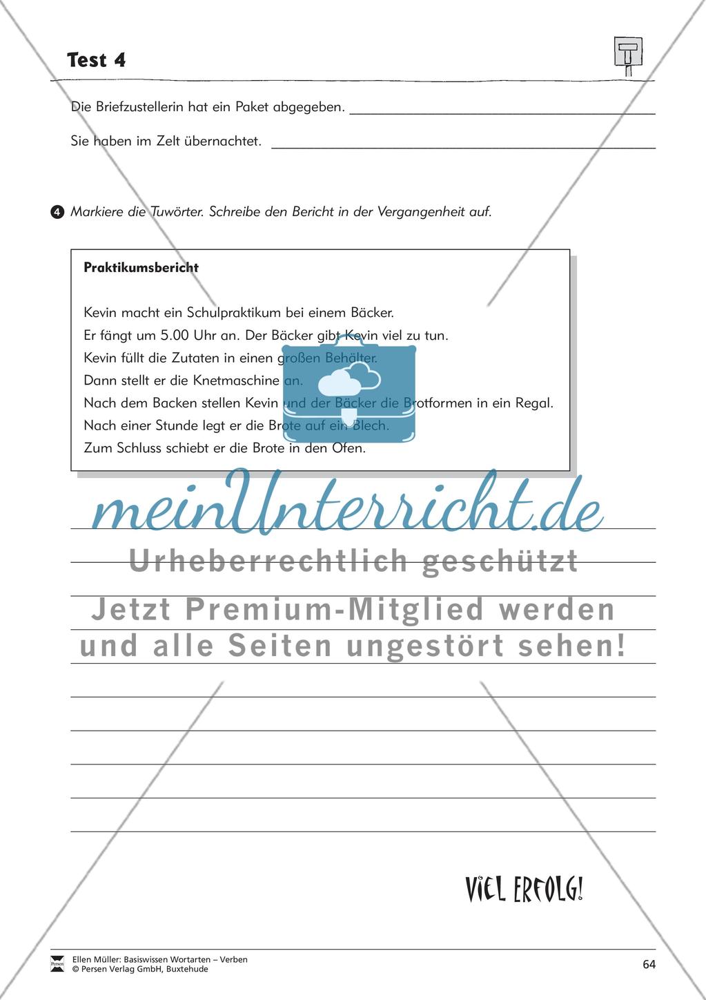 Tuwörter in der Vergangenheit: Arbeitsblätter, Rätsel und Test Preview 12