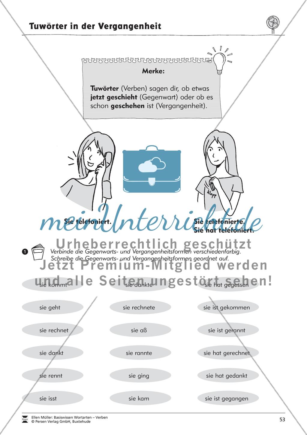 Tuwörter in der Vergangenheit: Arbeitsblätter, Rätsel und Test Preview 1