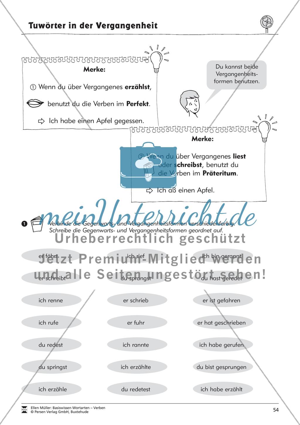 Tuwörter in der Vergangenheit: Arbeitsblätter, Rätsel und Test Preview 2