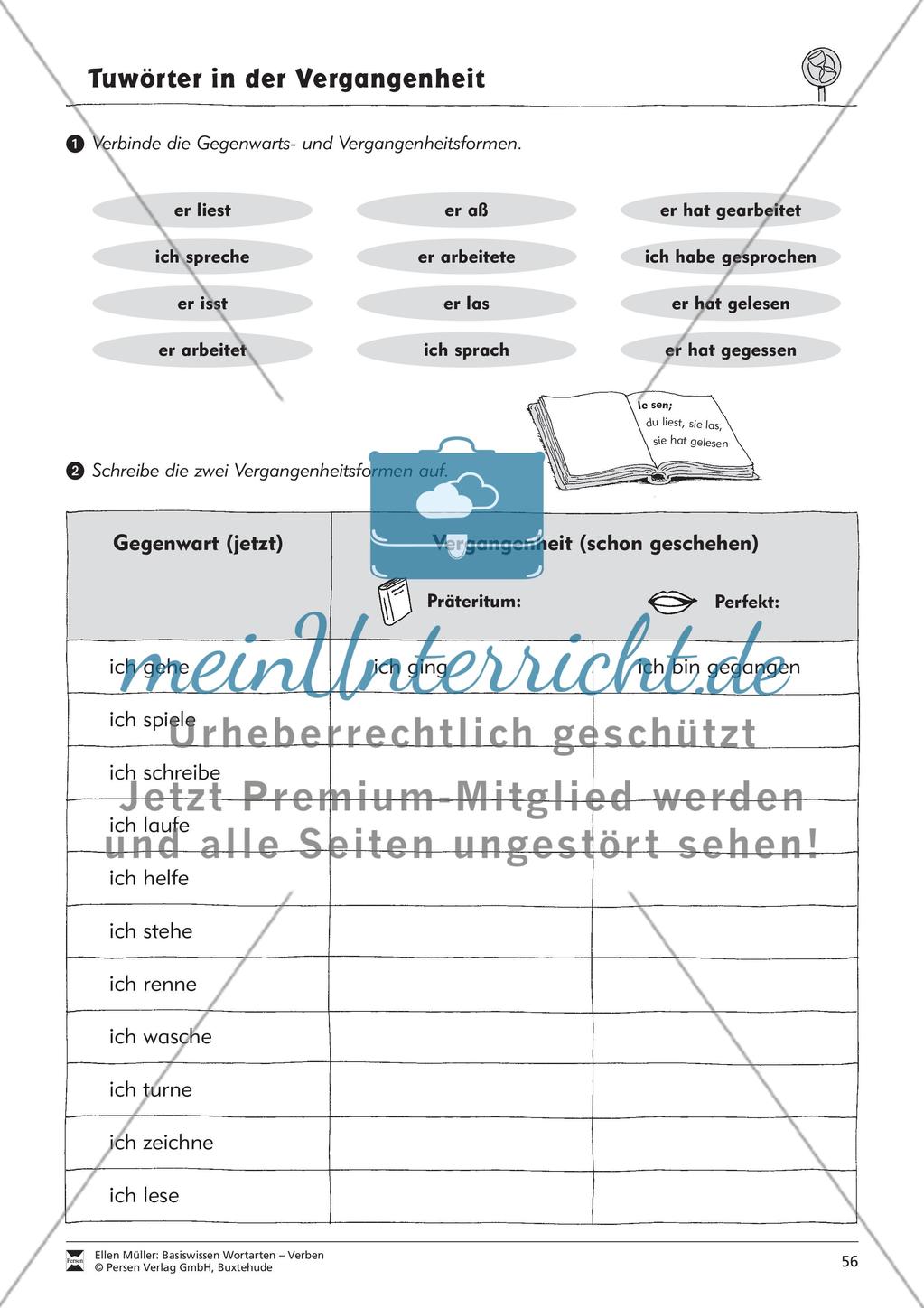 Tuwörter in der Vergangenheit: Arbeitsblätter, Rätsel und Test Preview 4