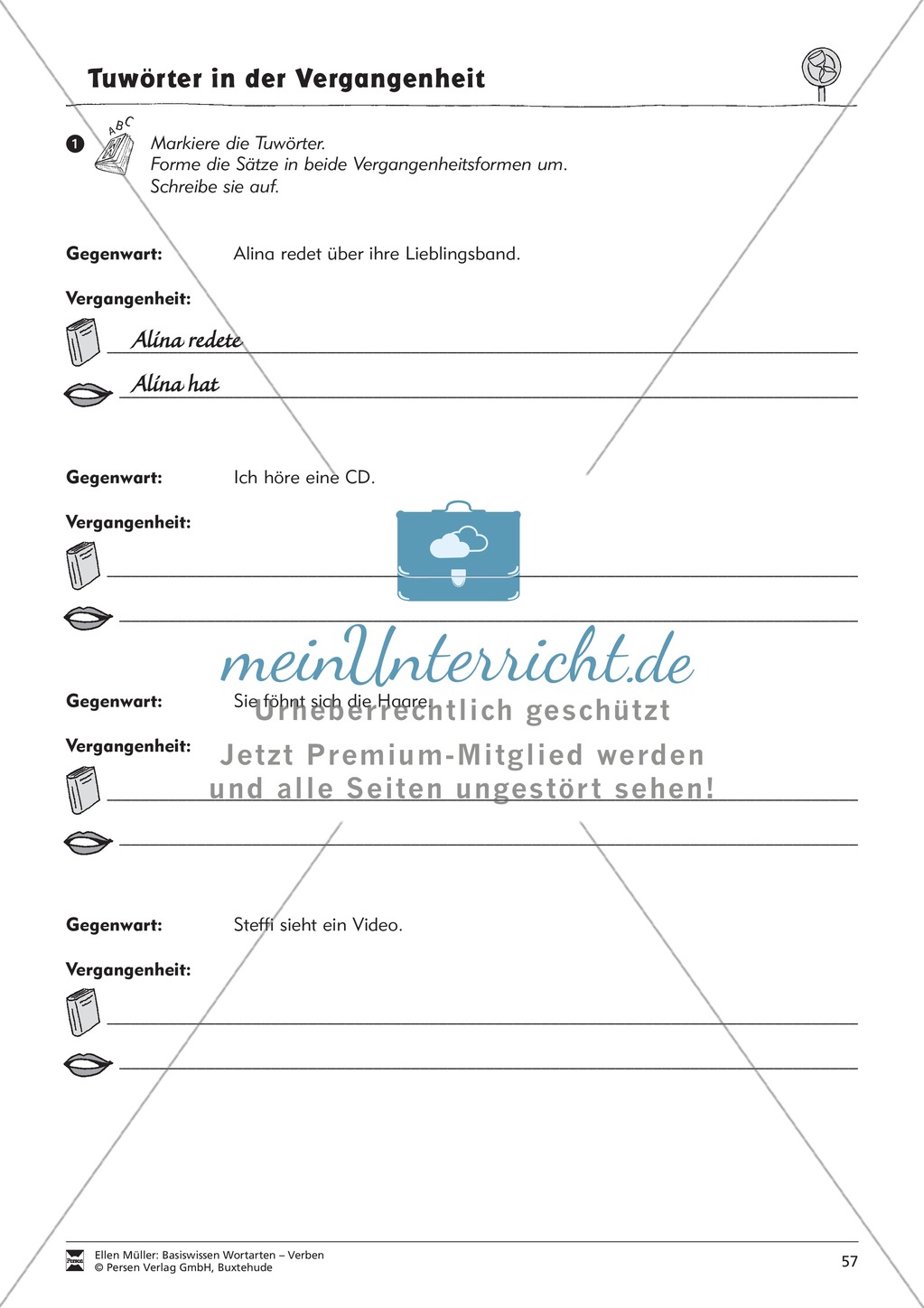 Tuwörter in der Vergangenheit: Arbeitsblätter, Rätsel und Test Preview 5
