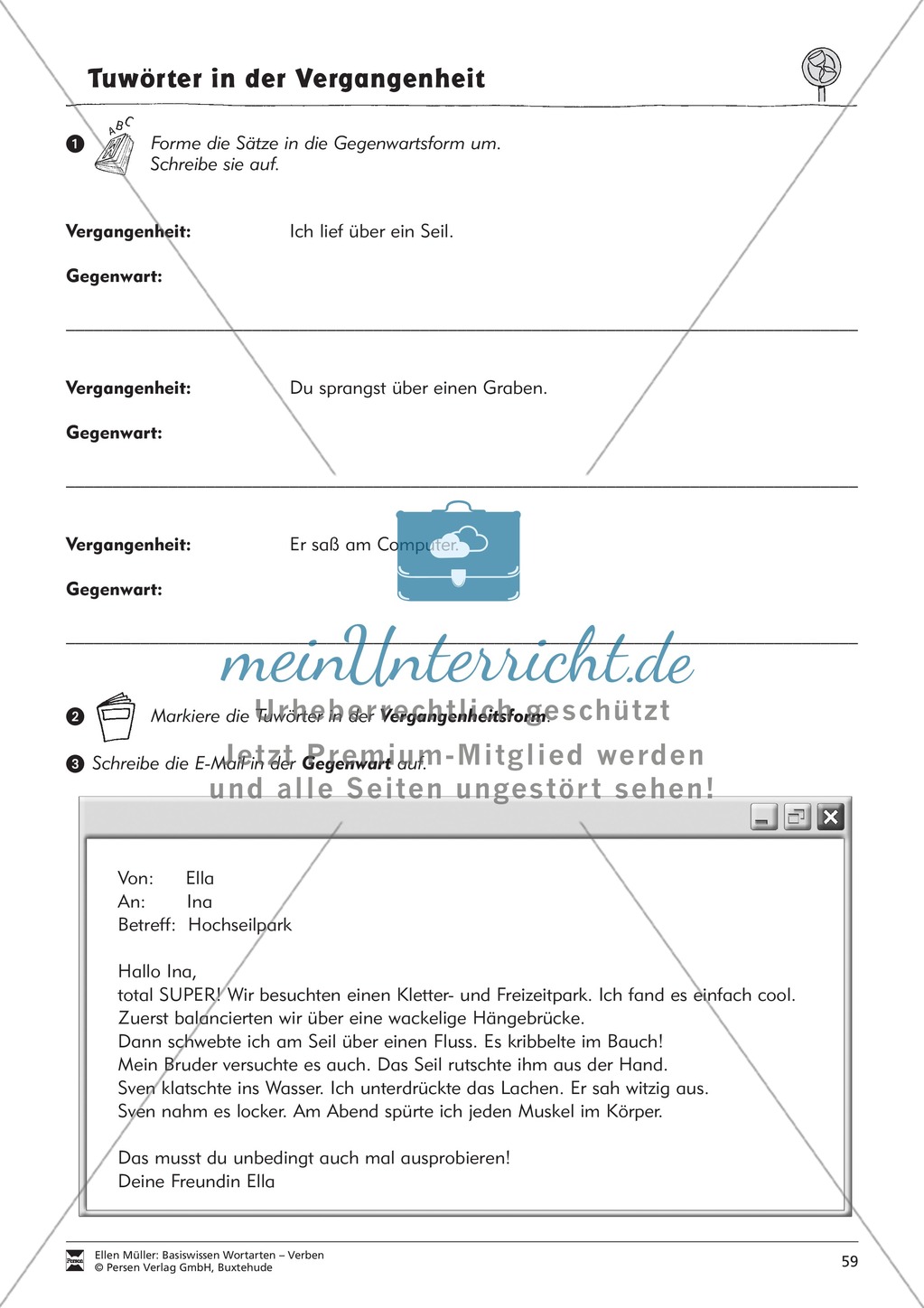 Tuwörter in der Vergangenheit: Arbeitsblätter, Rätsel und Test Preview 7
