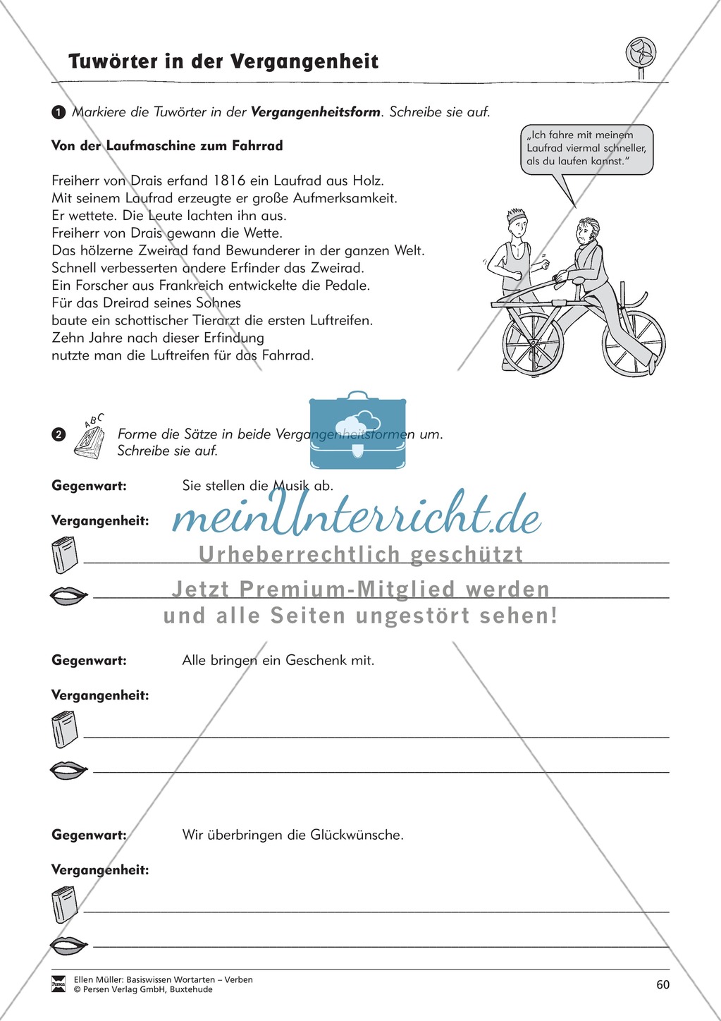 Tuwörter in der Vergangenheit: Arbeitsblätter, Rätsel und Test Preview 8