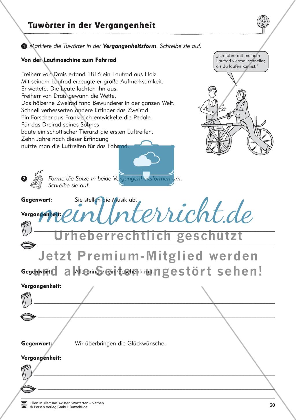 Tuwörter in der Vergangenheit: Arbeitsblätter, Rätsel und Test Preview 8