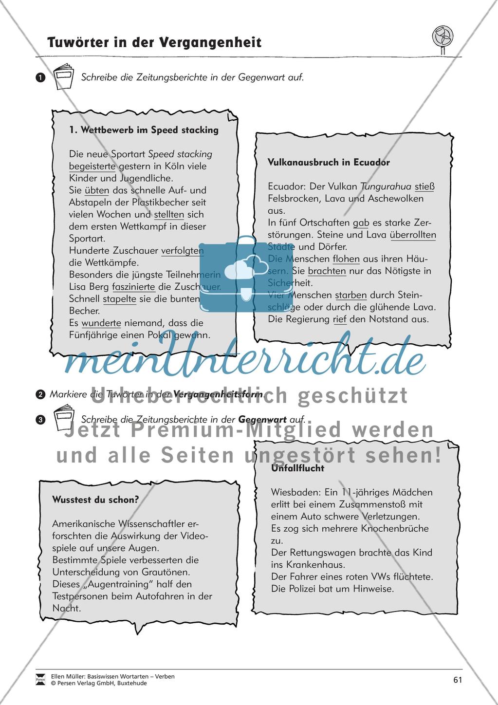 Tuwörter in der Vergangenheit: Arbeitsblätter, Rätsel und Test Preview 9