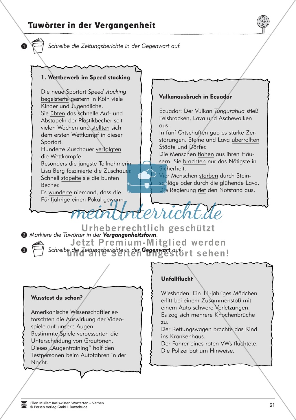 Tuwörter in der Vergangenheit: Arbeitsblätter, Rätsel und Test Preview 9
