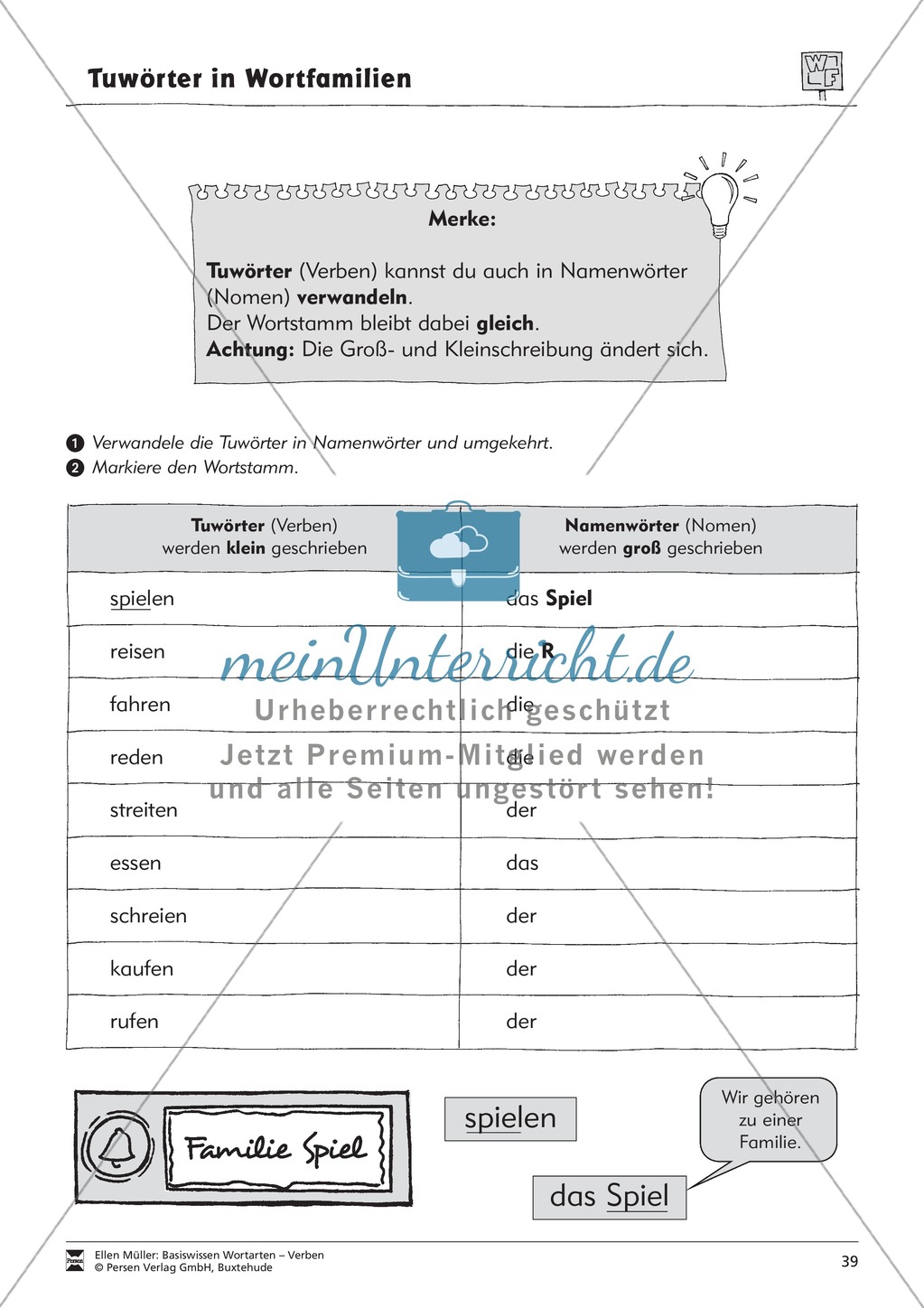 Tuwörter in Wortfamilien: Arbeitsblätter Preview 1