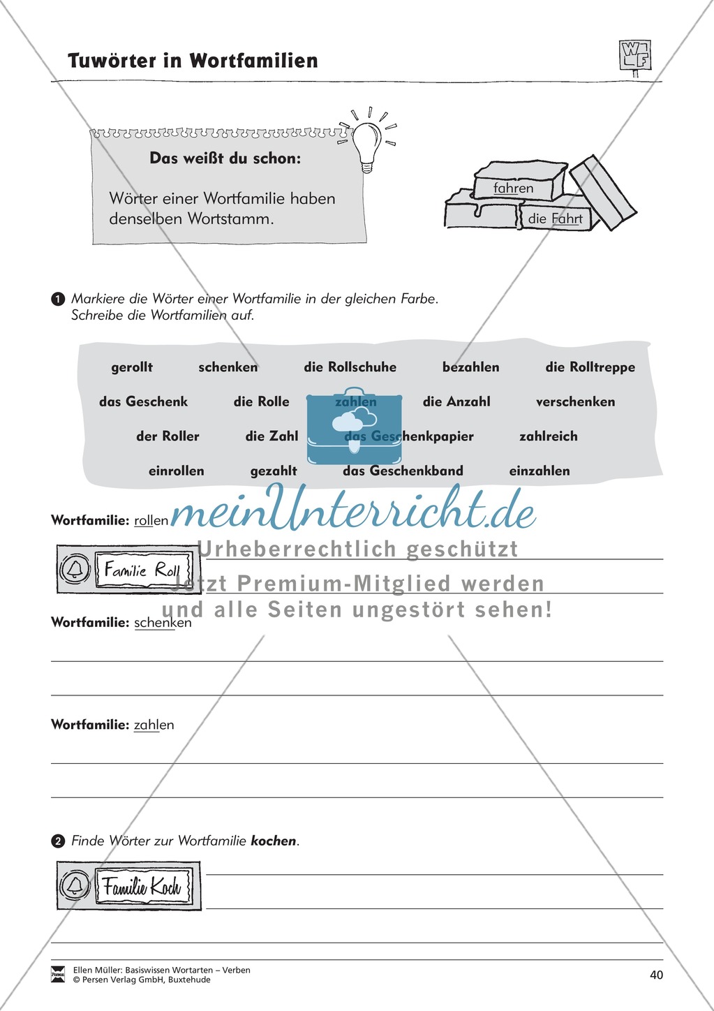 Tuwörter in Wortfamilien: Arbeitsblätter Preview 2