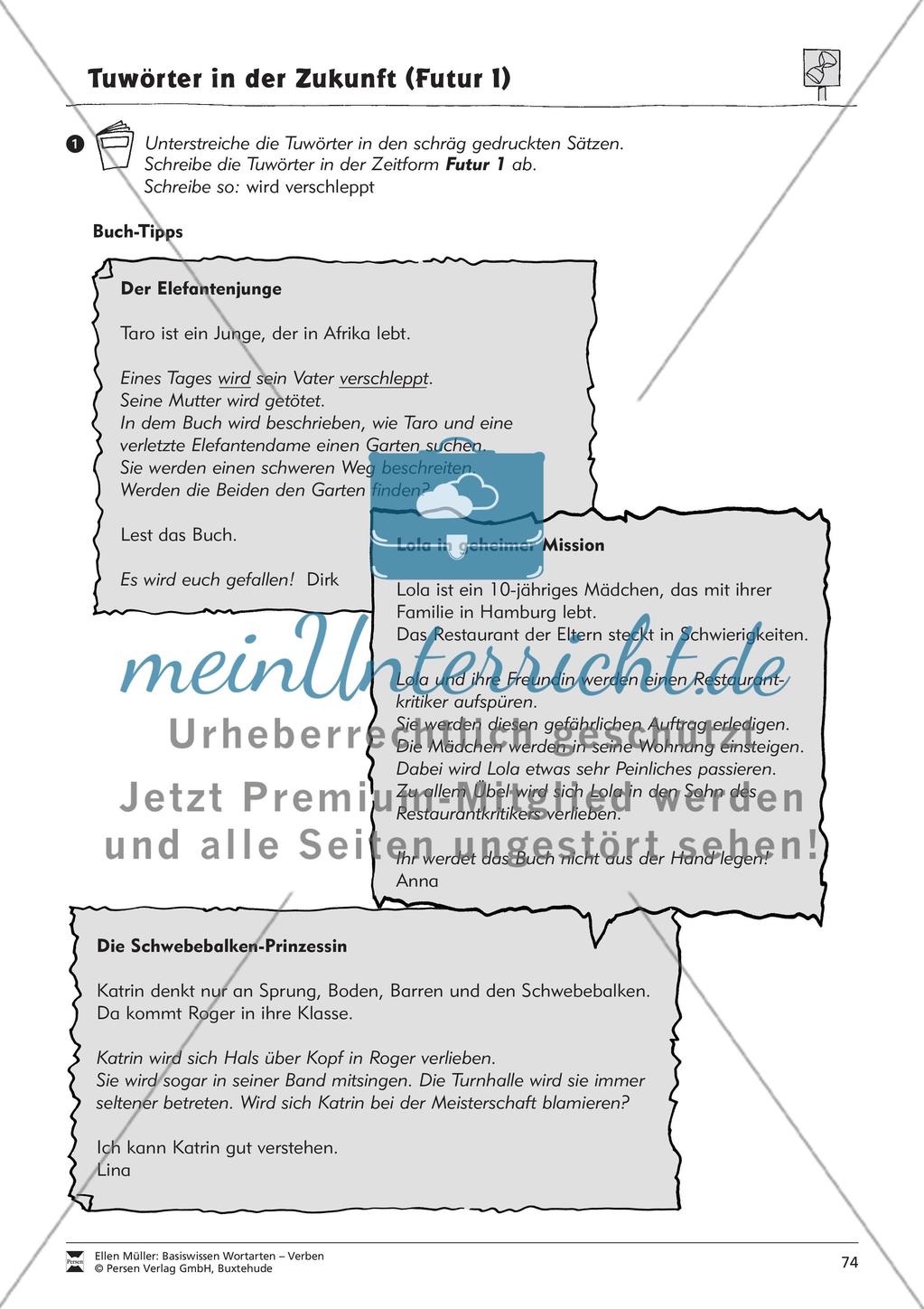 Tuwörter in der Zukunft: Arbeitsblätter und Test Preview 10