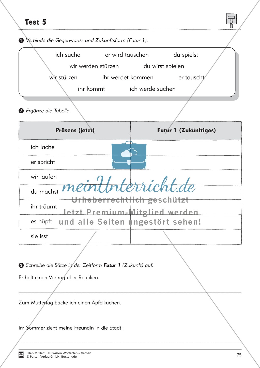 Tuwörter in der Zukunft: Arbeitsblätter und Test Preview 11