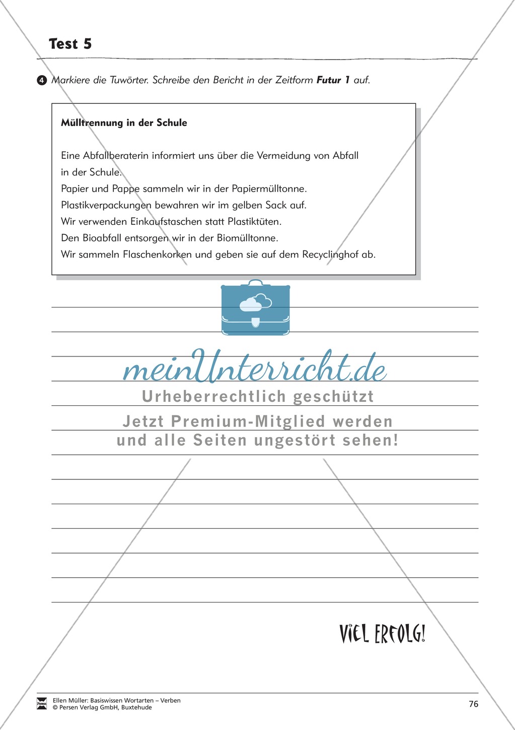 Tuwörter in der Zukunft: Arbeitsblätter und Test Preview 12