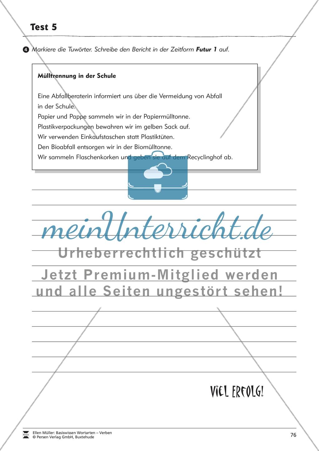Tuwörter in der Zukunft: Arbeitsblätter und Test Preview 12