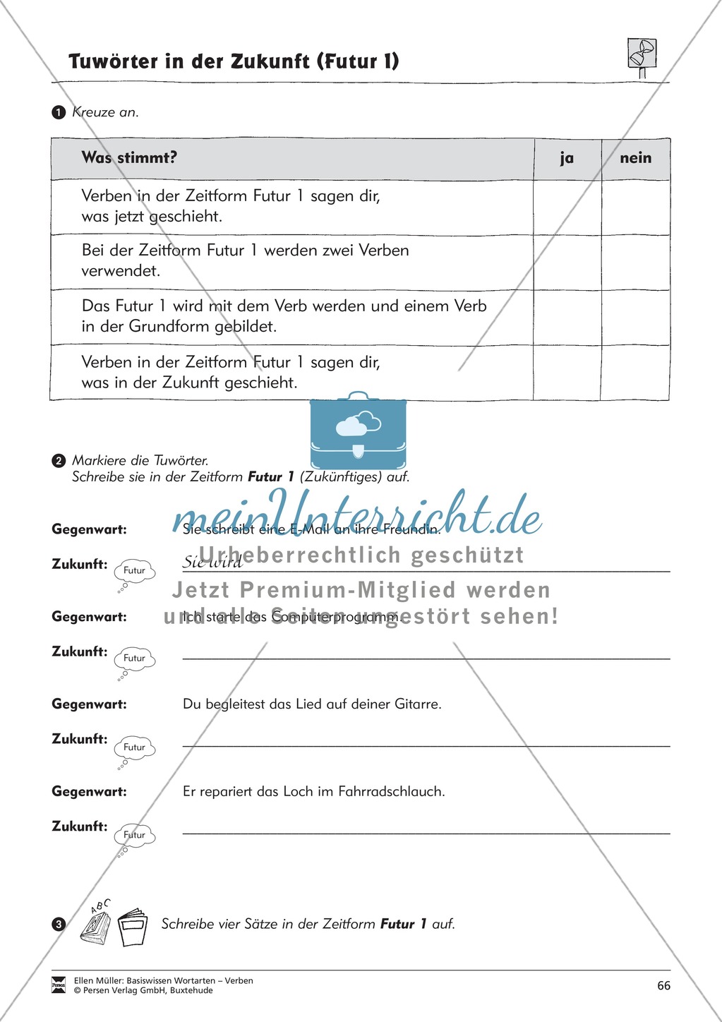 Tuwörter in der Zukunft: Arbeitsblätter und Test Preview 2