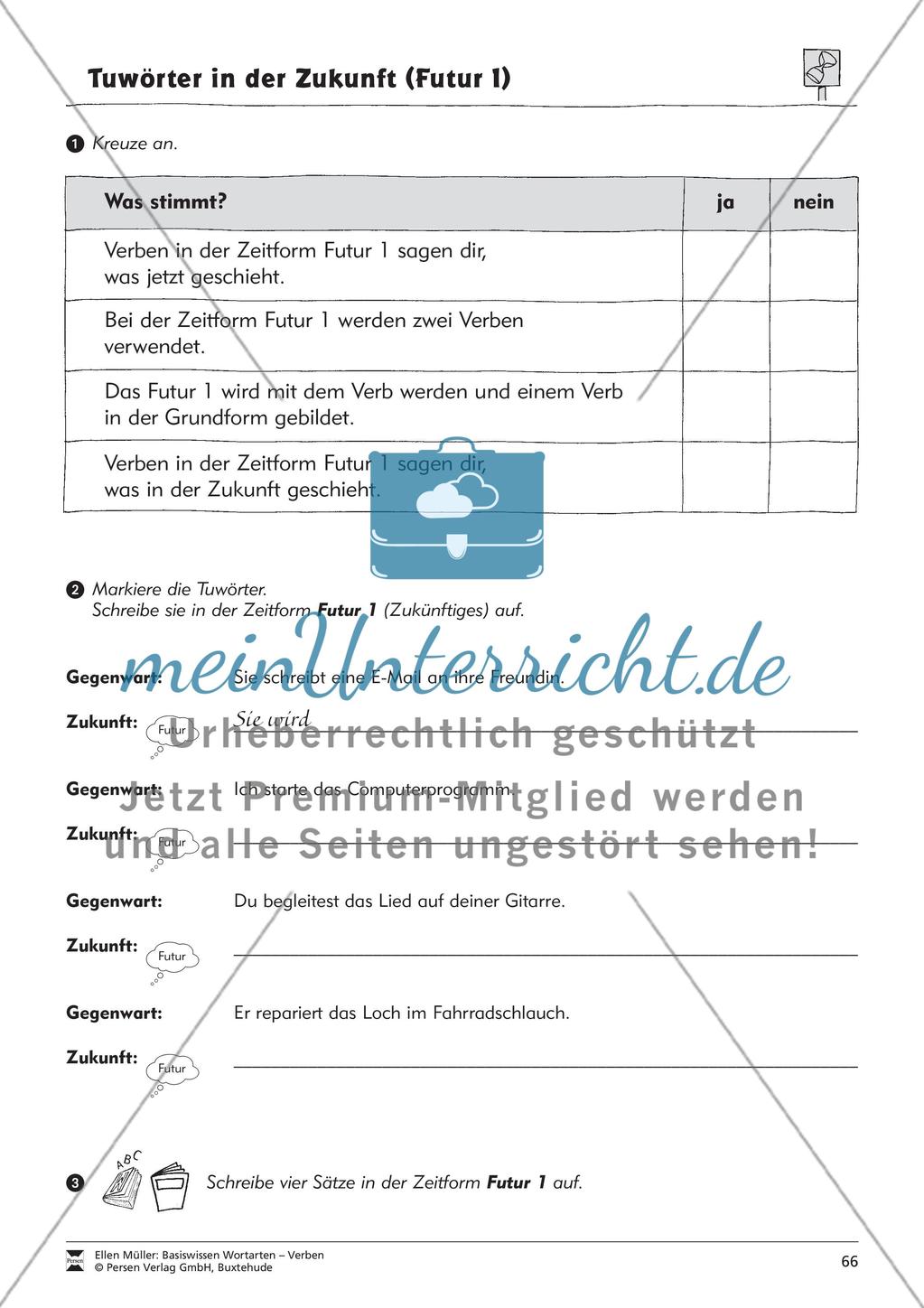 Tuwörter in der Zukunft: Arbeitsblätter und Test Preview 2