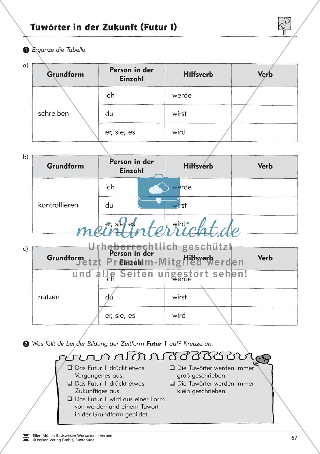 Tuwörter in der Zukunft: Arbeitsblätter und Test Preview 3