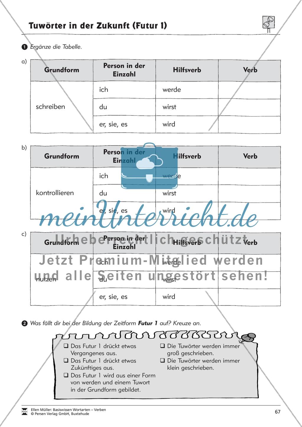Tuwörter in der Zukunft: Arbeitsblätter und Test Preview 3