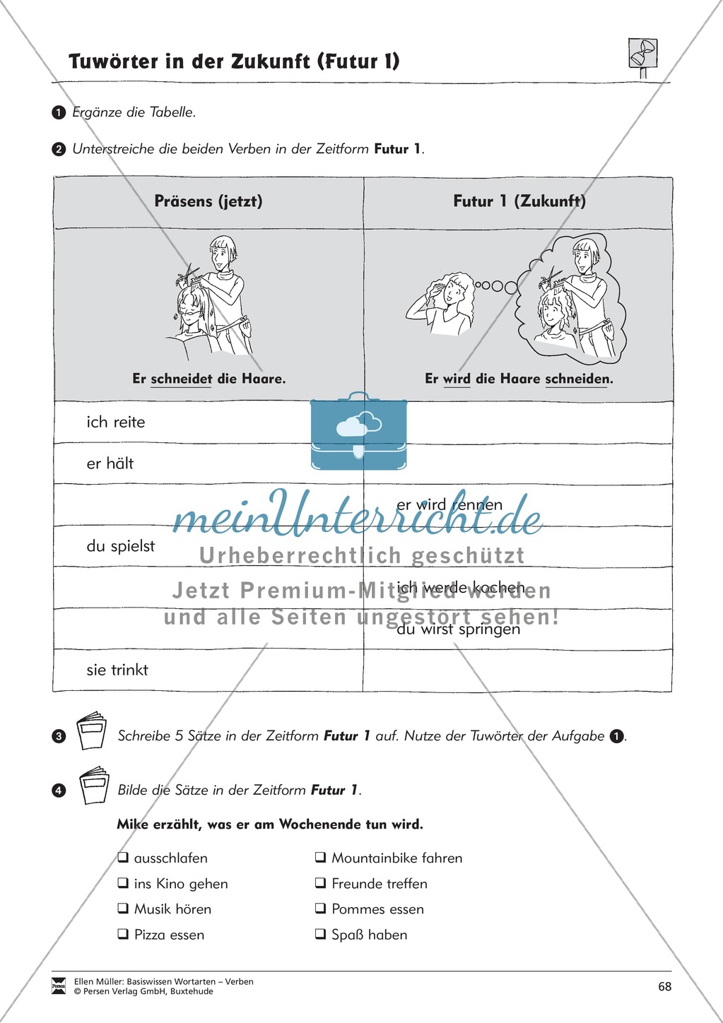 Tuwörter in der Zukunft: Arbeitsblätter und Test Preview 4