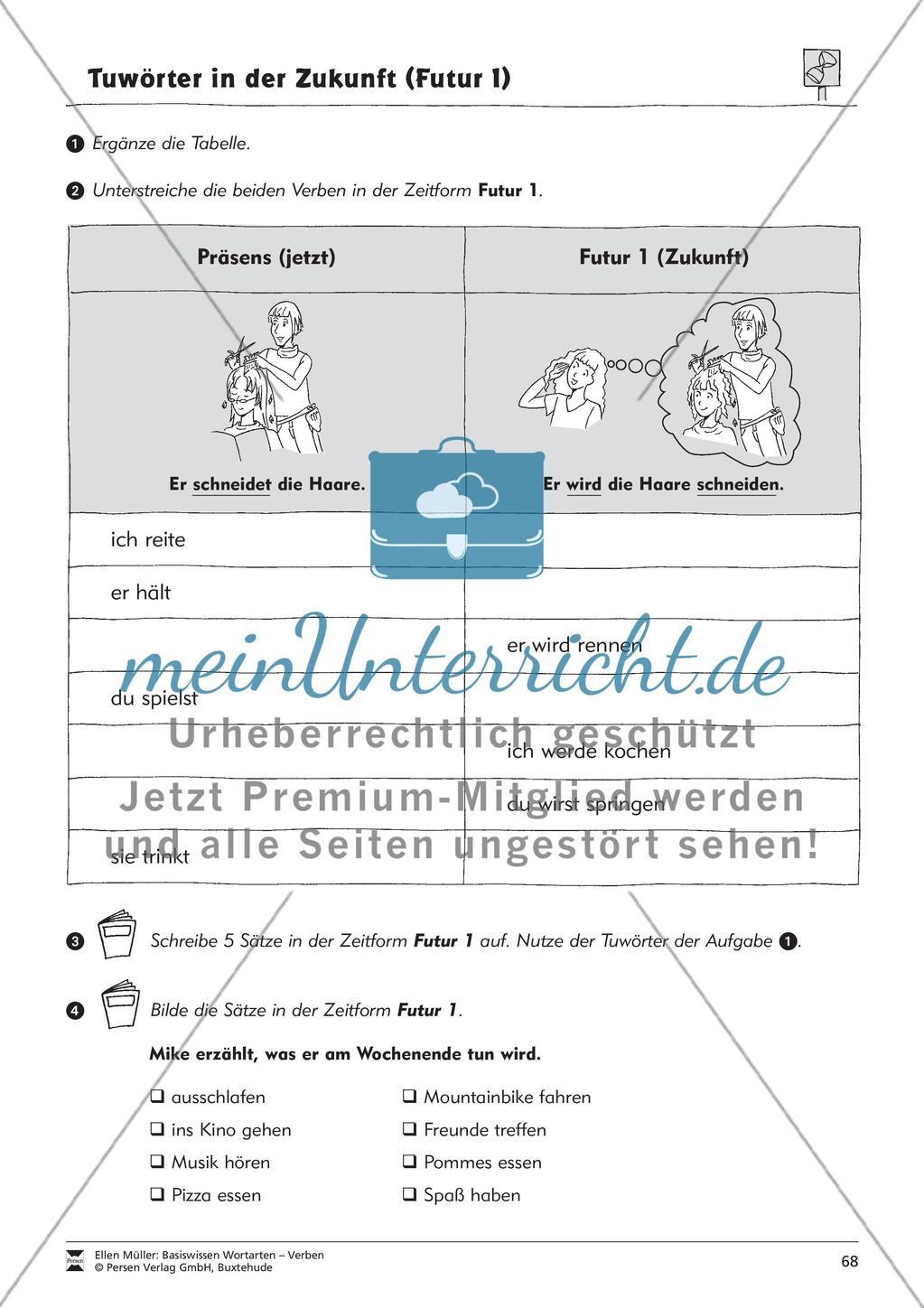 Tuwörter in der Zukunft: Arbeitsblätter und Test Preview 4