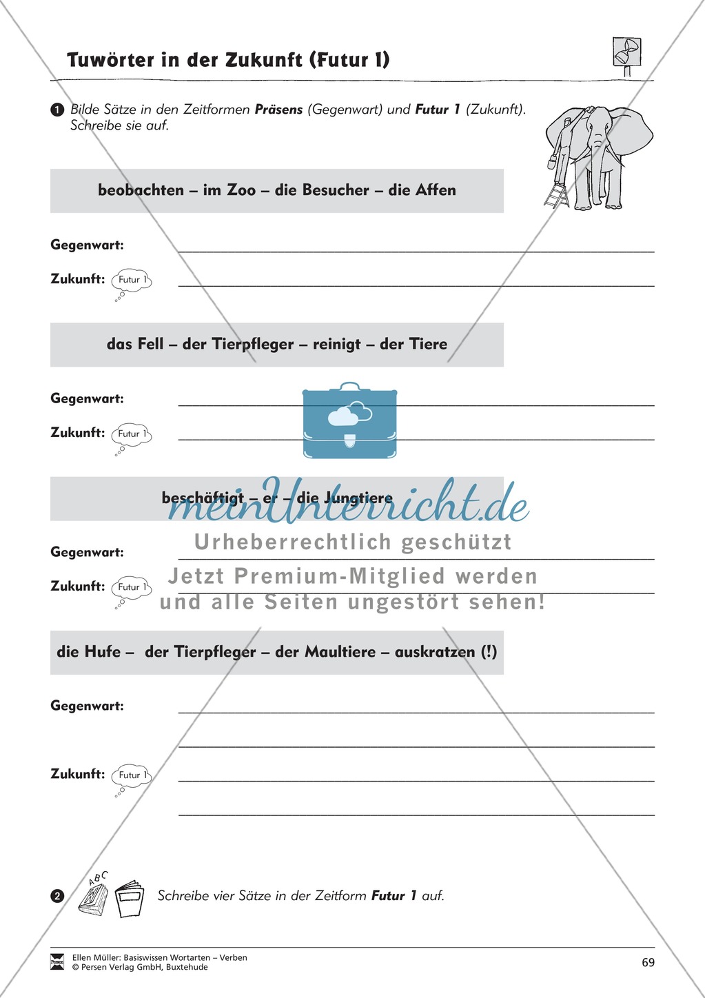 Tuwörter in der Zukunft: Arbeitsblätter und Test Preview 5