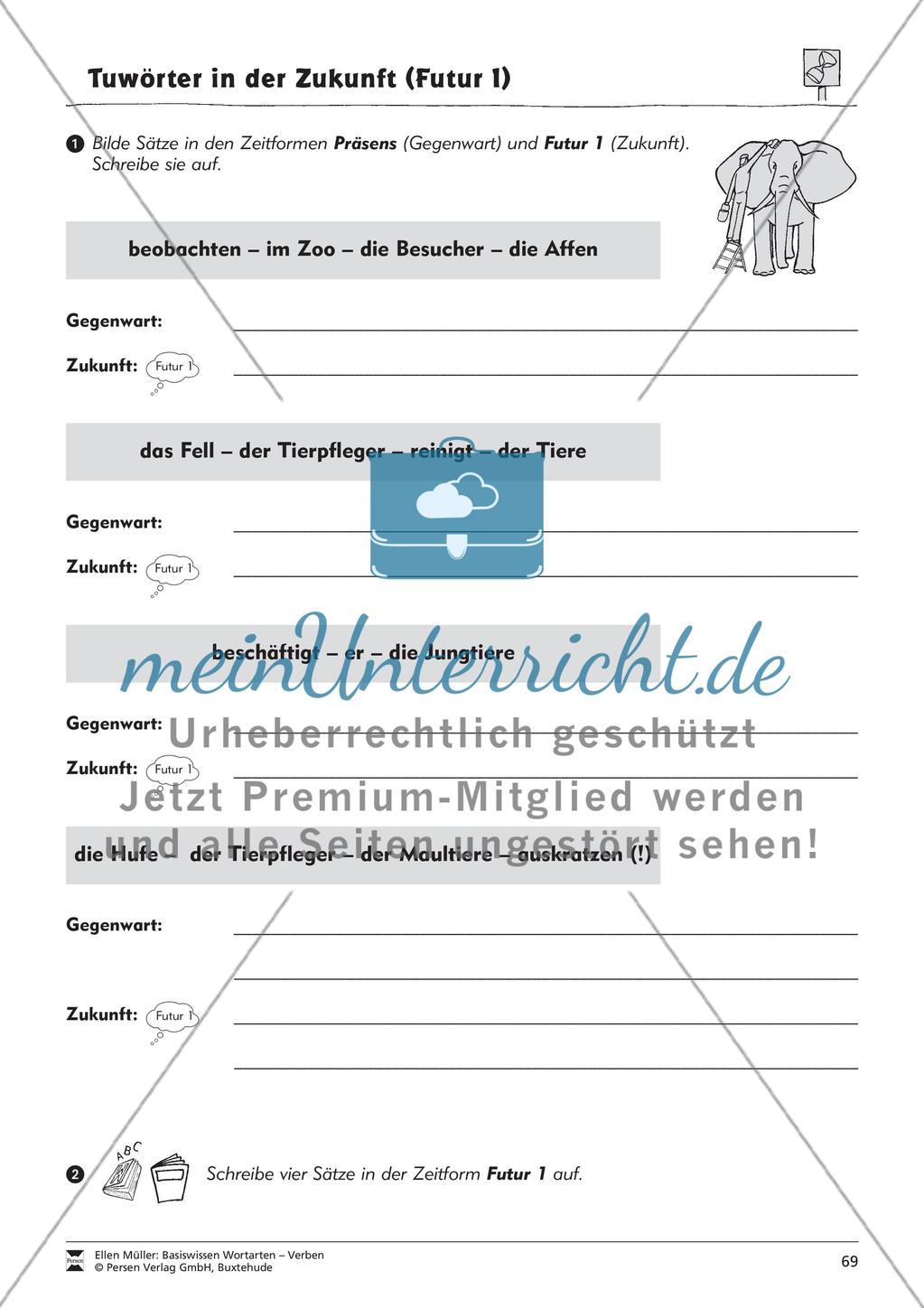 Tuwörter in der Zukunft: Arbeitsblätter und Test Preview 5