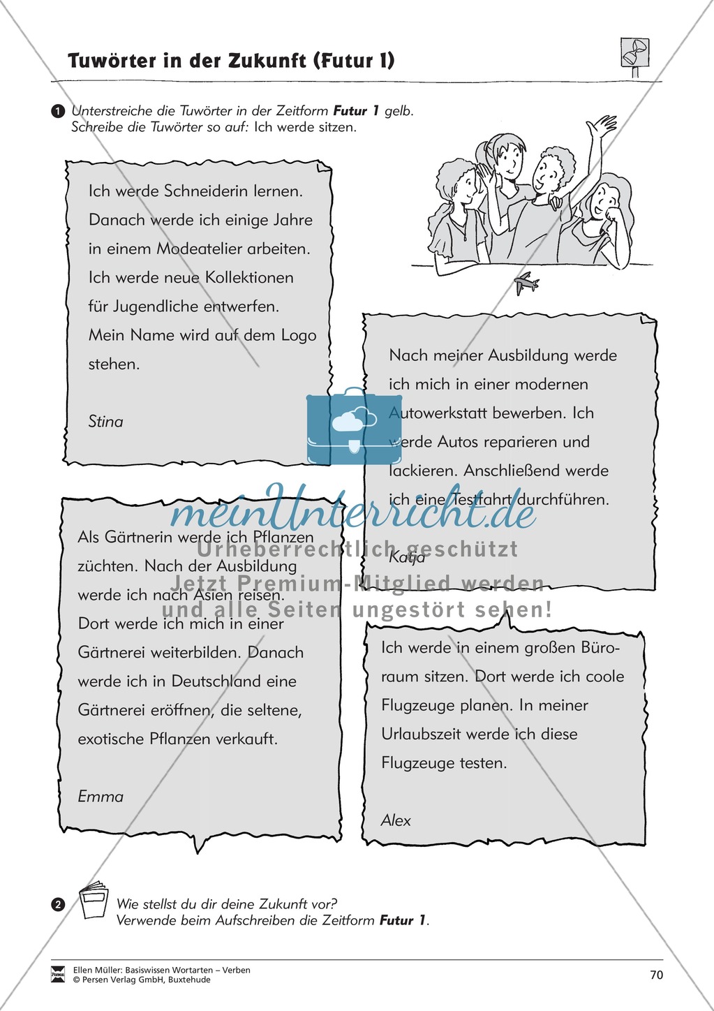 Tuwörter in der Zukunft: Arbeitsblätter und Test Preview 6