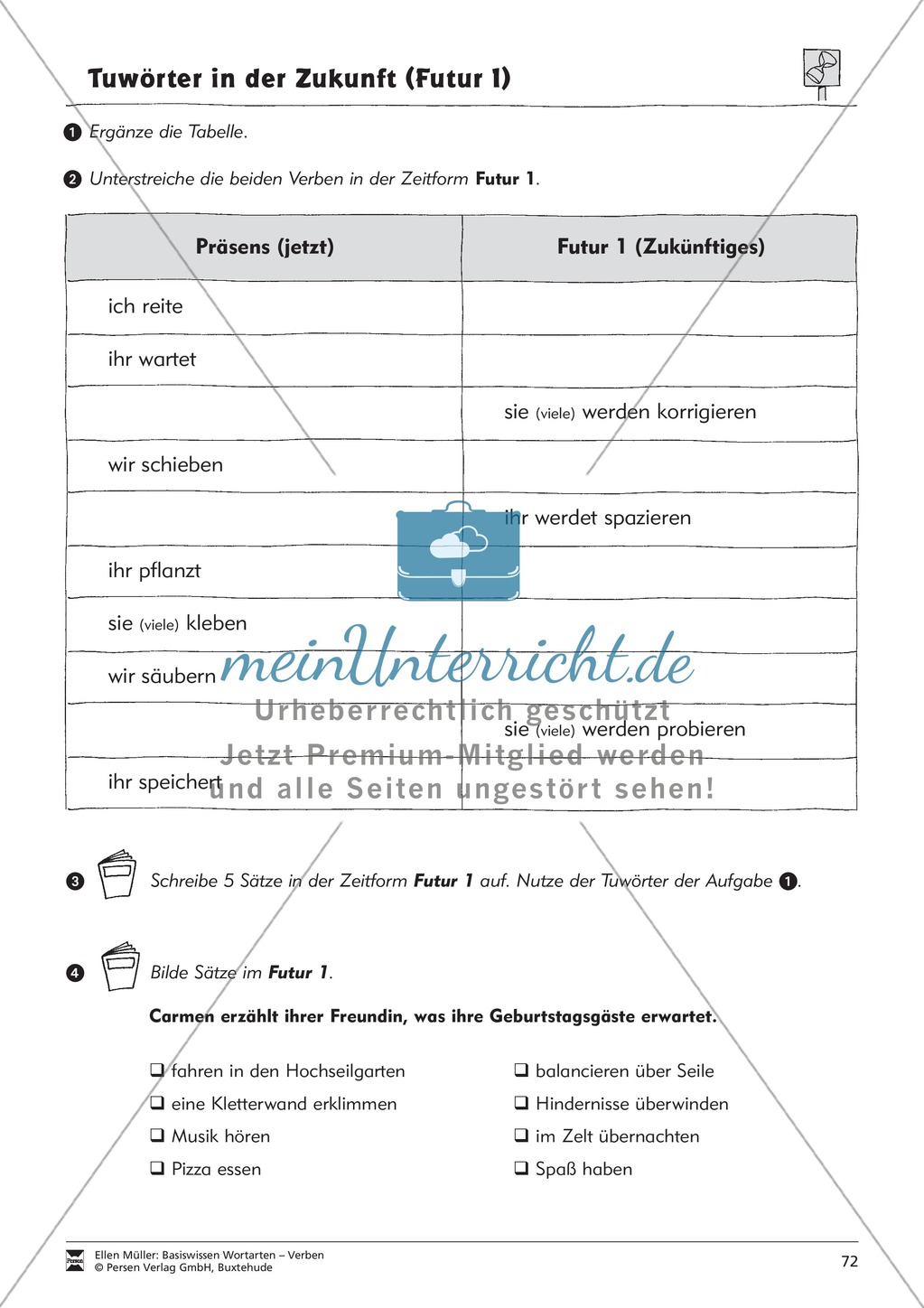 Tuwörter in der Zukunft: Arbeitsblätter und Test Preview 8