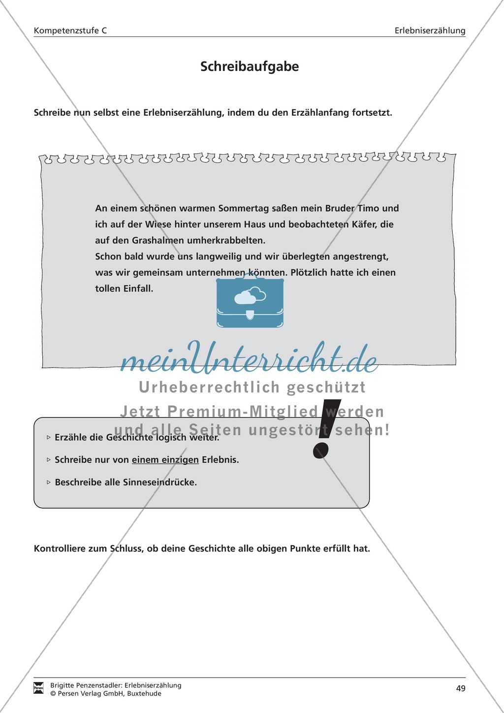 Eine Erlebniserzählung schreiben: Aufgabe (hohes Niveau) Preview 1