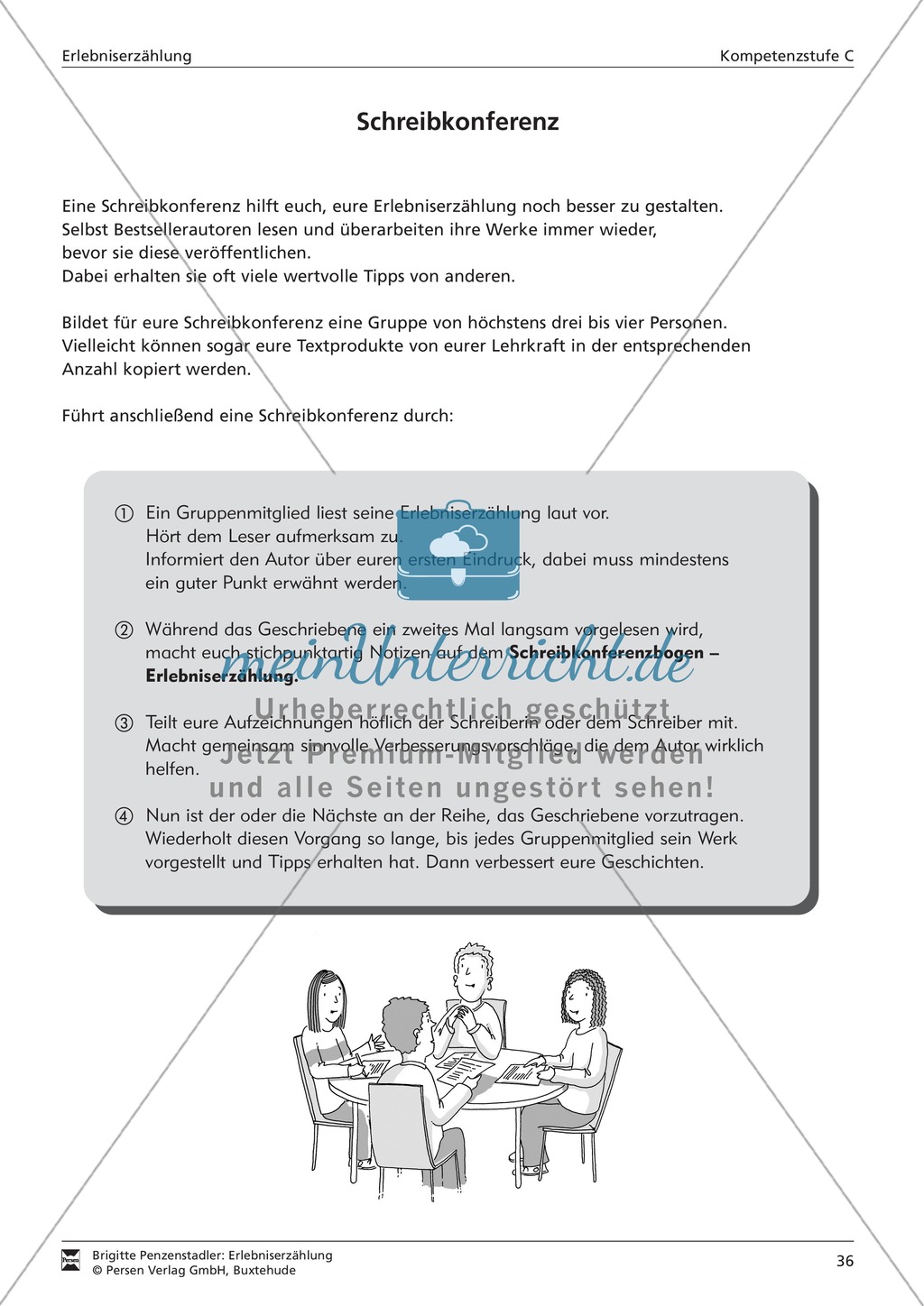 Eine Erlebnisgeschichte schreiben und Schreibkonferenz halten: Übung und Arbeitsbogen (mittleres Niveau) Preview 2