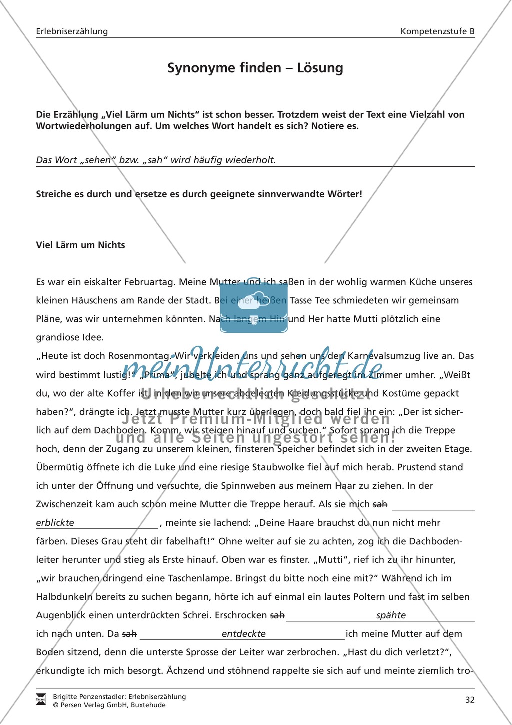 Synonyme in einer Erlebnisgeschichte finden: Übung und Lösung (mittleres Niveau) Preview 3