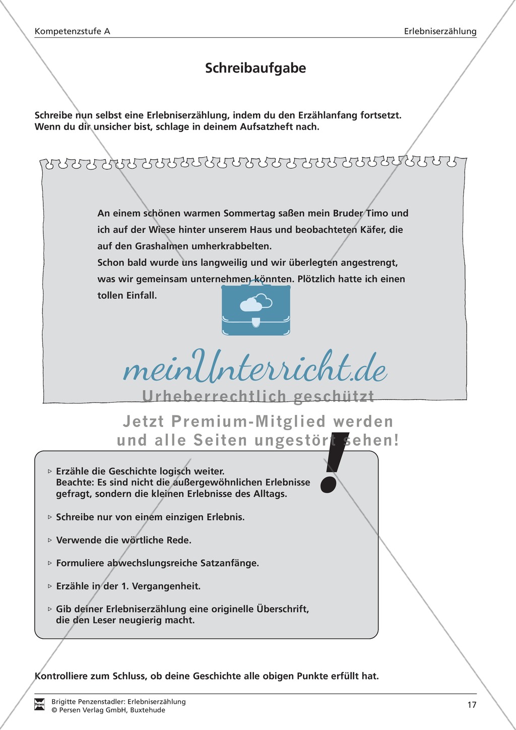 Erlebnisgeschichte schreiben und Schreibkonferenz halten: Aufgabe (leichtes Niveau) und Schreibkonferenzbogen Preview 1