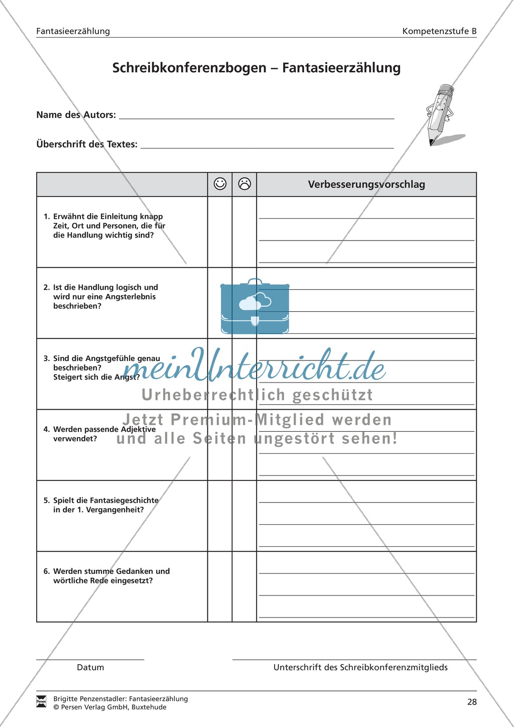 Eine Fantasieerzählung schreiben und Schreibkonferenz halten: Aufgabe und Arbeitsbogen Preview 2