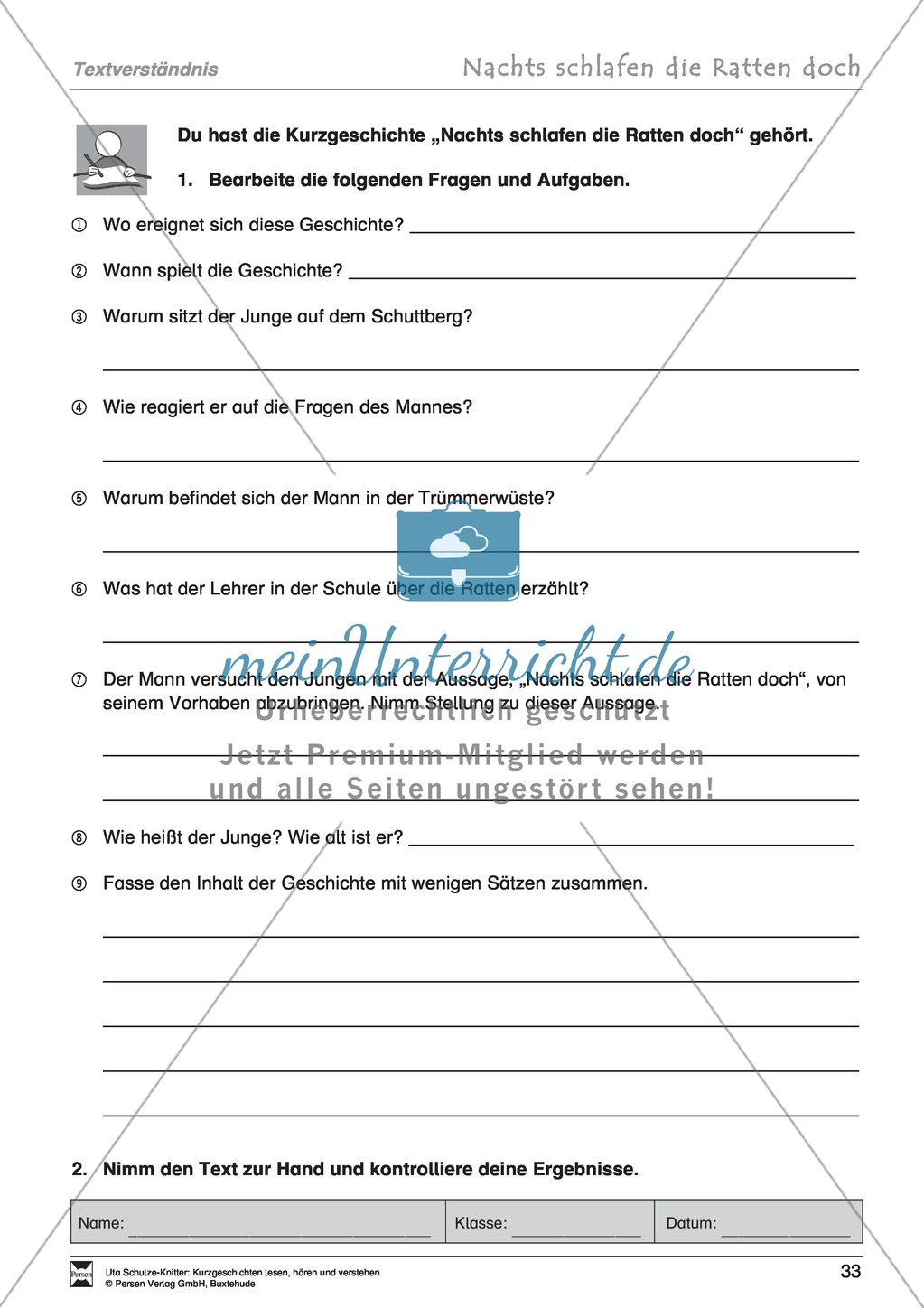 Kurzgeschichte "Nachts schlafen die Ratten doch": Text, Aufgaben, Lösung Preview 3