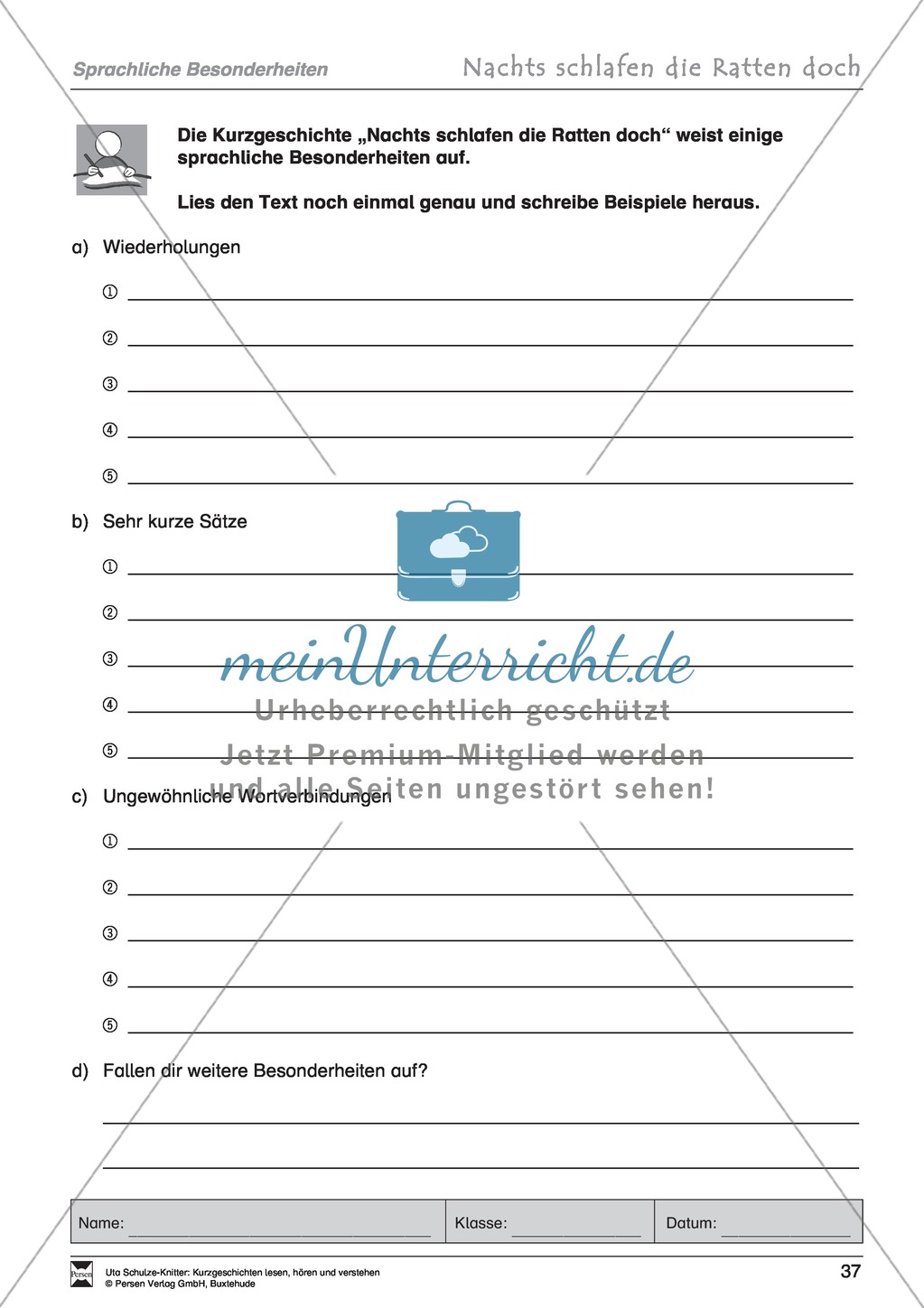 Kurzgeschichte "Nachts schlafen die Ratten doch": Text, Aufgaben, Lösung Preview 7