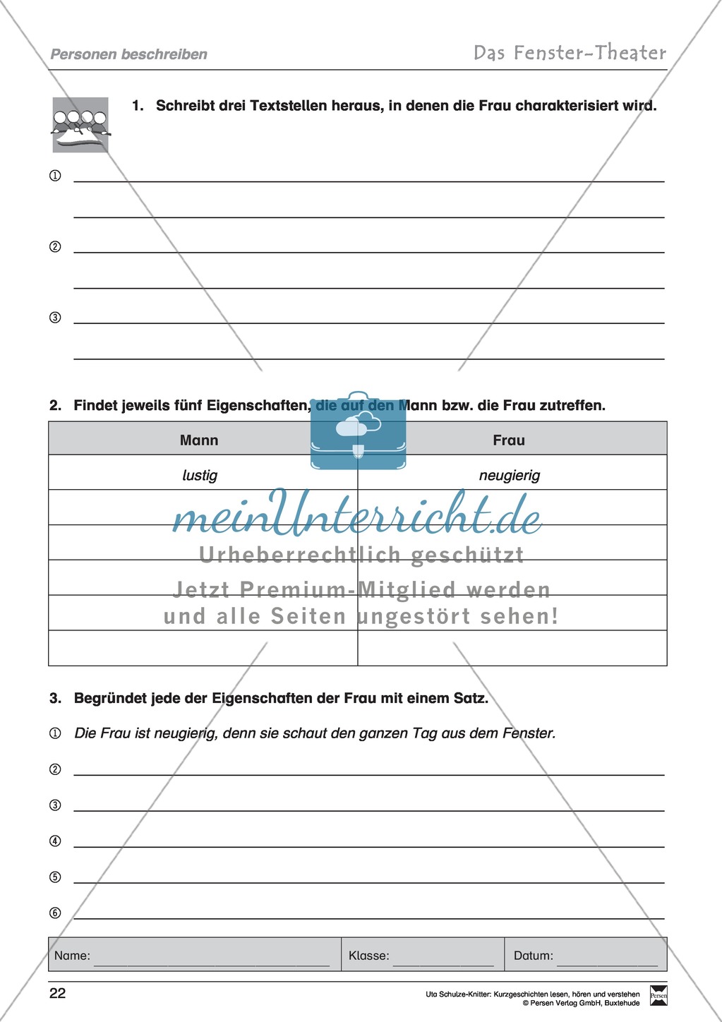 Kurzgeschichte "Das Fenster-Theater": Text, Aufgaben, Lösung Preview 6