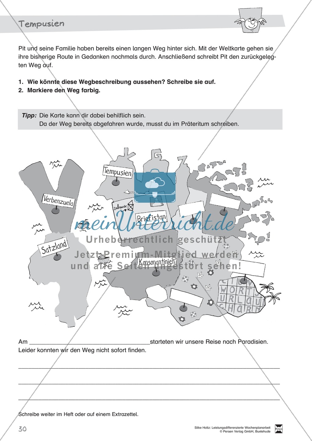 Leistungsdifferenzierte Wochenplanarbeit Rechtschreibung und Textarbeit: Übungen innerhalb einer Fantasiereise (in 3 Niveaustufen) und Lösungen Preview 25