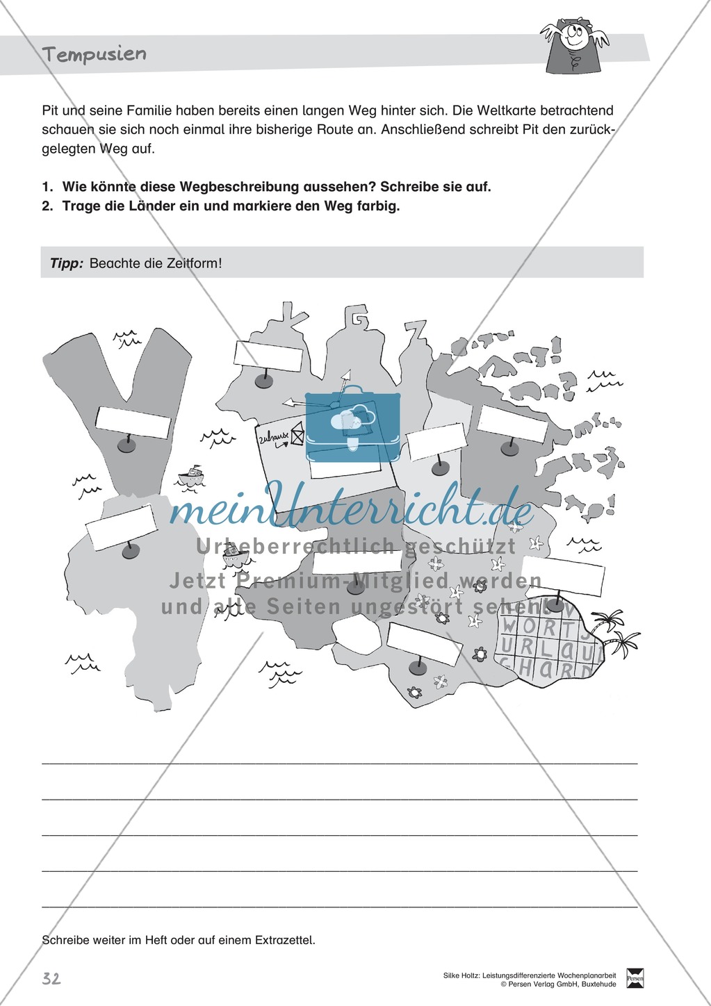 Leistungsdifferenzierte Wochenplanarbeit Rechtschreibung und Textarbeit: Übungen innerhalb einer Fantasiereise (in 3 Niveaustufen) und Lösungen Preview 27