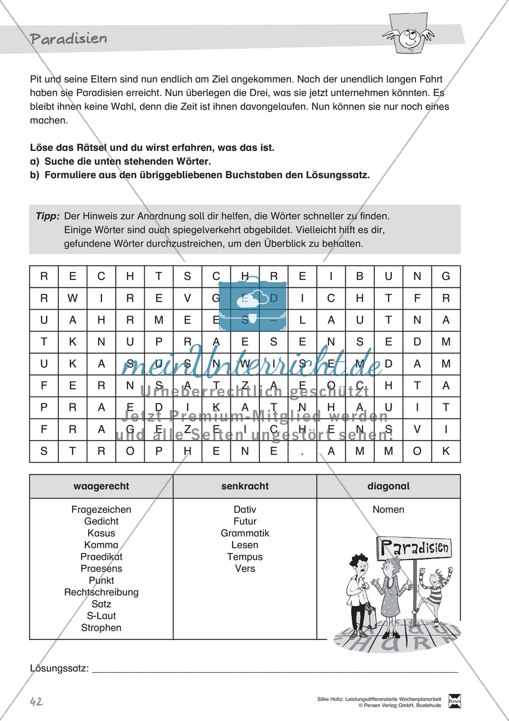 Leistungsdifferenzierte Wochenplanarbeit Rechtschreibung und Textarbeit: Übungen innerhalb einer Fantasiereise (in 3 Niveaustufen) und Lösungen Preview 37