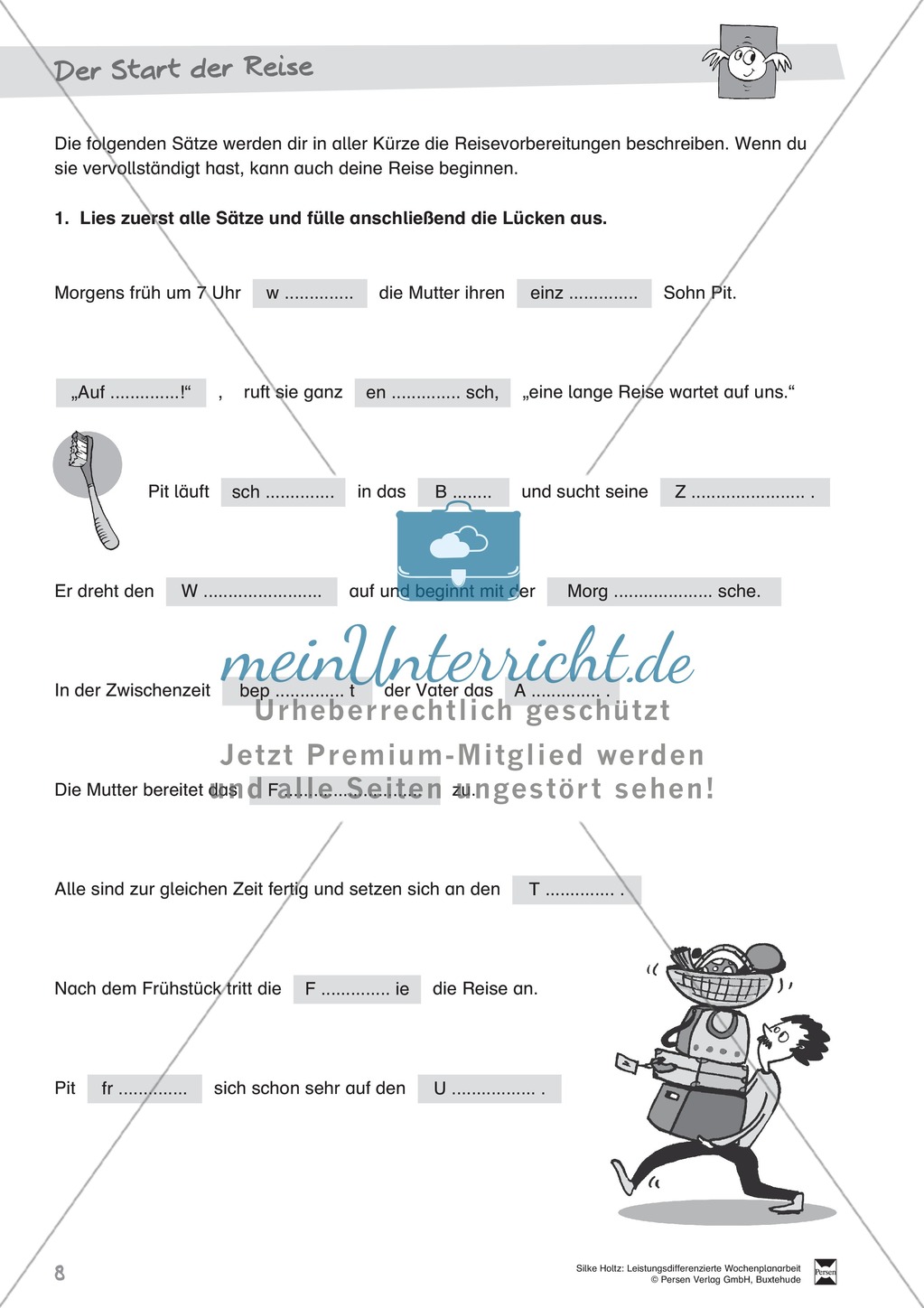 Leistungsdifferenzierte Wochenplanarbeit Rechtschreibung und Textarbeit: Übungen innerhalb einer Fantasiereise (in 3 Niveaustufen) und Lösungen Preview 3