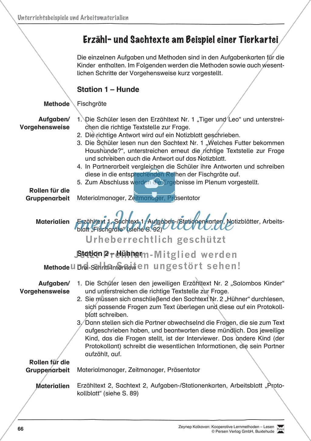 Unterrichtsbeispiele: Erzähl- und Sachtexte am Beispiel einer Tierkartei: Arbeitshinweise und Arbeitsblätter Preview 1