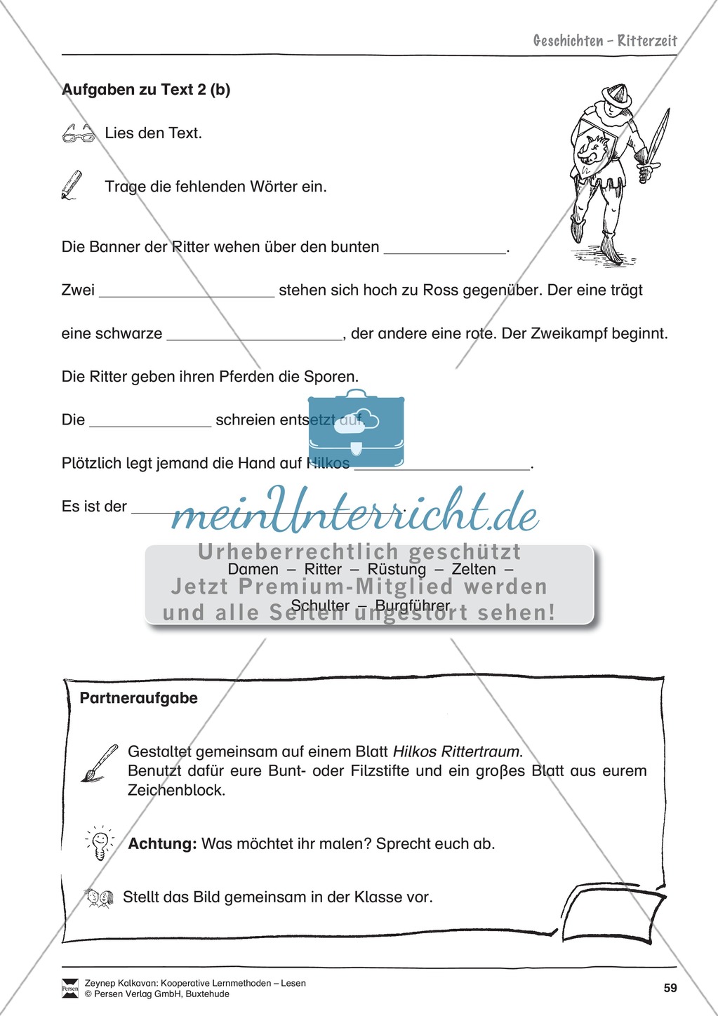 Unterrichtsbeispiele: Geschichten - Ritterzeit: Arbeitshinweise, Lesetexte, Gruppenkarten, Arbeitsblätter und Lösungen Preview 9