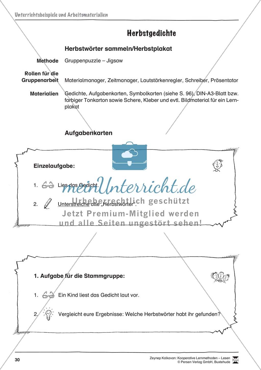 Unterrichtsbeispiele: Herbstgedichte: Arbeitshinweise und Arbeitskarten Preview 1