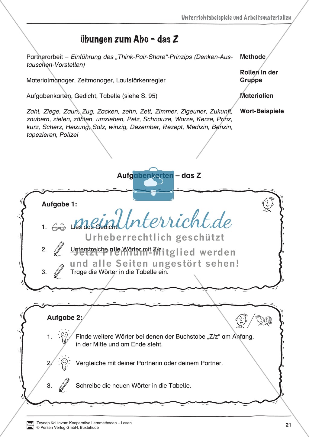 Unterrichtsbeispiele: Übungen zum Abc - das Z: Arbeitshinweise und Arbeitskarten Preview 1