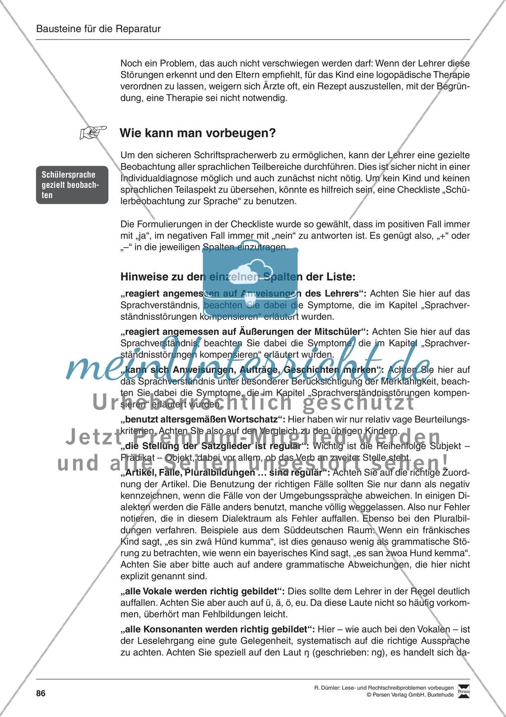 Bausteine für die Reparatur: Sprachstörungen erkennen, Elternbrief und Beobachtungsbogen Preview 3